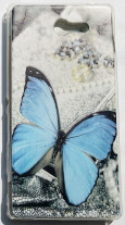 Силиконов гръб ТПУ за Sony Xperia M2 Aqua D2403 сив със синя пеперуда